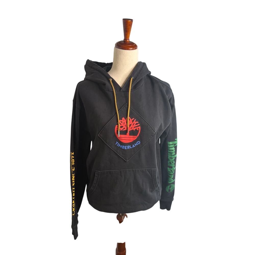 Timberland Black Multicolor Logo Hoodie — Size M
